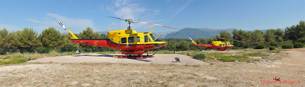 Bell 212 Heliprotection - Sophia Antipolis - France - Helicoptere lutte contre feux foret 06 Nice - HBE capacité largage d'eau 1500 litres réservoir externe 