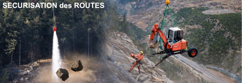 Héliportage transport matériel en falaise purge hydraulique sécurisation des routes Héliportage transport matériel en falaise purge hydraulique sécurisation des routes